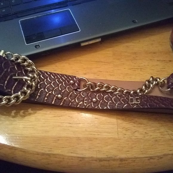 Dolce & Gabbana leather brown belt crocodile belt brass buckle SZ 38 made italy - Picture 5 of 12